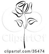 Clipart Illustration Of A Black Rose With Two Leaves On The Stem by C Charley-Franzwa #COLLC35474-0078