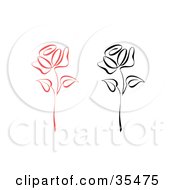Clipart Illustration Of Red And Black Roses With Two Leaves On The Stems by C Charley-Franzwa