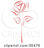 Clipart Illustration of a Red Rose With Two Leaves On The Stem by C Charley-Franzwa #COLLC35476-0078