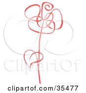 Poster, Art Print Of Red Rose With A Single Leaf On The Stem
