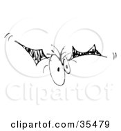 Clipart Illustration Of A Large Eyed Flying Bat In Black And White