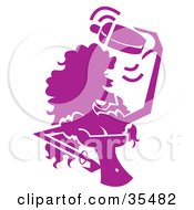 Poster, Art Print Of Busty Female Bartender Mixing Drinks And Having A Blast Silhouetted In Purple