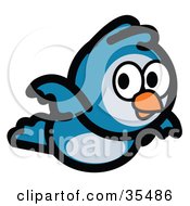 Clipart Illustration Of A Cute Blue Bird Glancing And Flying By