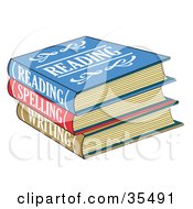 Poster, Art Print Of Stack Of Colorful Reading Spelling And Writing School Books