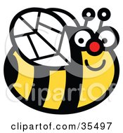 Poster, Art Print Of Happy Chubby Honey Bee Smiling And Flying By