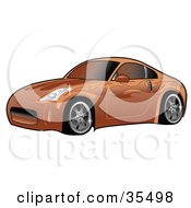 Poster, Art Print Of Orange Nissan 350z Sports Car With Ghost Flame Decals And Tinted Windows
