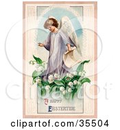 Young Victorian Easter Angel Carrying A Scroll And Walking In Lily Of The Valley Flowers