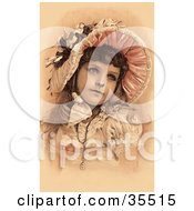 Beautiful Little Victorian Girl Dressed In Her Easter Dress And Bonnet Looking To The Right