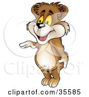Clipart Illustration Of A Friendly Bear Standing On His Tippy Toes And Gesturing With His Hands