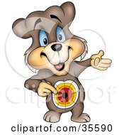 Poster, Art Print Of Blue Eyed Bear Pointing To A Target On His Belly Symbolizing His Goal In Life Getting Food