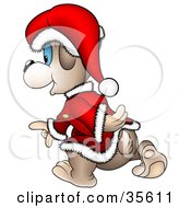 Poster, Art Print Of Blue Eyed Christmas Santa Bear Walking Away