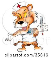 Nurse Tiger Holding A Thermometer