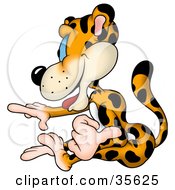 Clipart Illustration Of A Leopard Pointing And Directing Left by dero