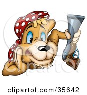 Clipart Illustration Of An Alert Cougar Pirate Or Hunter Wearing A Bandana And Holding A Gun by dero