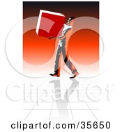 Poster, Art Print Of Strong Delivery Man Carrying A Heavy Box Over A Reflective Floor