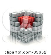 White Cubic Walls Around A Red Core In A Puzzle Cube