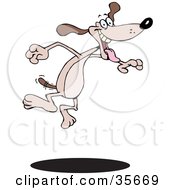 Clipart Illustration Of A High Strung Dog Wagging His Tail And Leaping Into The Air With A Shadow