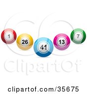 Poster, Art Print Of Blue Red Yellow Pink And Green Lottery Or Bingo Balls In The Shape Of A V