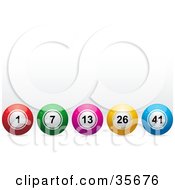 Poster, Art Print Of Row Of Red Green Pink Yellow And Blue Bingo Or Lottery Balls