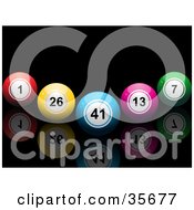 Clipart Illustration Of A V Formation Of Colorful Bingo Or Lottery Balls On A Black Reflective Surface by elaineitalia