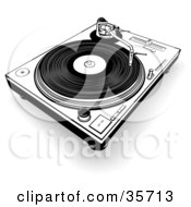 Clipart Illustration Of A Black And White Record Playing On A Turntable by dero