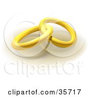 Clipart Illustration Of Two Entwined Gold Engagement Bands On A Reflective White Surface by dero
