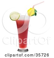 Clipart Illustration Of A Straw And Garnish On A Tall Red Dream Cocktail Drink