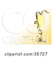 Clipart Illustration Of A Golden Curly Ribbon Draped Over Champagne In A Flute With Gradient Orange To White Shading by dero