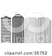 Poster, Art Print Of Block Of Black And White Skyscrapers In A City