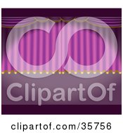 Clipart Illustration Of A Spotlight Shining On Rising Purple Theater Curtains
