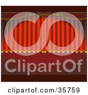 Clipart Illustration Of A Spotlight Shining On Rising Red Theater Curtains