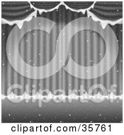 Clipart Illustration Of A Spotlight Shining On Silver Theater Curtains Flocked In Snow With Snow Falling Down