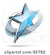 Clipart Illustration Of A Pre Made Logo Of A Blue Star In A Chrome Circle by beboy