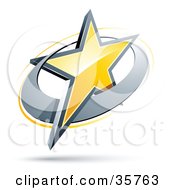 Clipart Illustration Of A Pre Made Logo Of A Yellow Star In A Chrome Circle by beboy