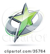 Clipart Illustration Of A Pre Made Logo Of A Green Star In A Chrome Circle by beboy