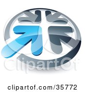 Clipart Illustration Of A Pre Made Logo Of A Blue Arrow Standing Out In A Circle Of Chrome Arrows