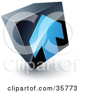Clipart Illustration Of A Pre Made Logo Of A Blue Arrow On A Tilted Black Cube