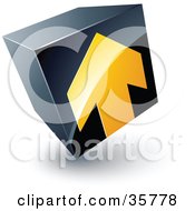 Poster, Art Print Of Pre-Made Logo Of A Yellow Arrow On A Tilted Black Cube