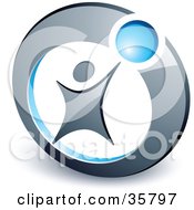 Clipart Illustration Of A Pre Made Logo Of A Person Reaching Up To A Blue Ball In A Circle