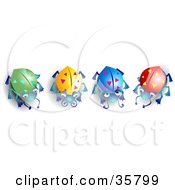 Clipart Illustration Of Four Green Yellow Blue And Red Beetles In A Row