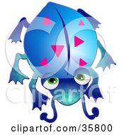 Clipart Illustration Of A Tired Blue Beetle With Green Eyes And Pink Triangle Markings