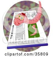 Poster, Art Print Of Wrinkly Old Pink Worm Wearing Glasses Reading About Bookworms In A Book