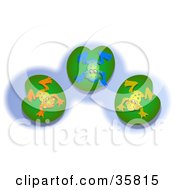 Poster, Art Print Of Three Orange Blue And Yellow Frogs Hanging Out On Lilypads