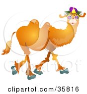 Clipart Illustration Of A Goofy Brown Camel Wearing A Hat And Glasses