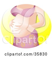 Clipart Illustration Of A Pregnant Caucasian Woman In A Pink Bra And Skirt Rubbing Her Big Belly by Prawny