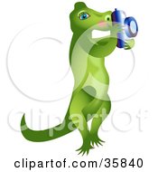 Clipart Illustration Of A Female Alligator Standing On Her Hind Legs And Taking Pictures With A Camera