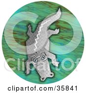 Clipart Illustration Of A Gray Gator Floating In A Pond by Prawny