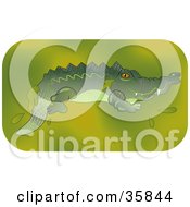 Clipart Illustration Of A Gator Swimming In A Murky Green Pond