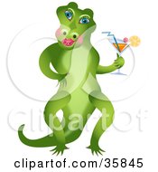 Poster, Art Print Of Flirty Female Alligator Standing On Her Hind Legs And Holding A Cocktail