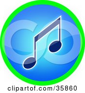 Clipart Illustration Of A Green Ring Around A Blue Music Note Icon Button